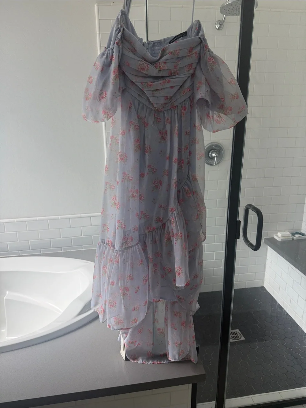 Abercrombie & Fitch Lavender Floral Off-Shoulder Maxi Dress